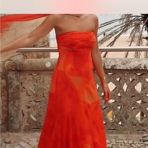 Asos Strapless Orange Dress with scarf